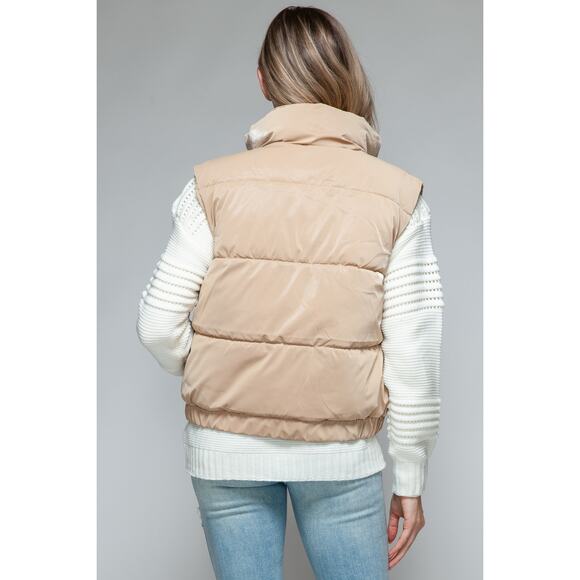 SNOBBISH Iced Coffee Tan Fine Fur Lining Quilted Puffer Vest Full Zip Misses NEW - Picture 5 of 9